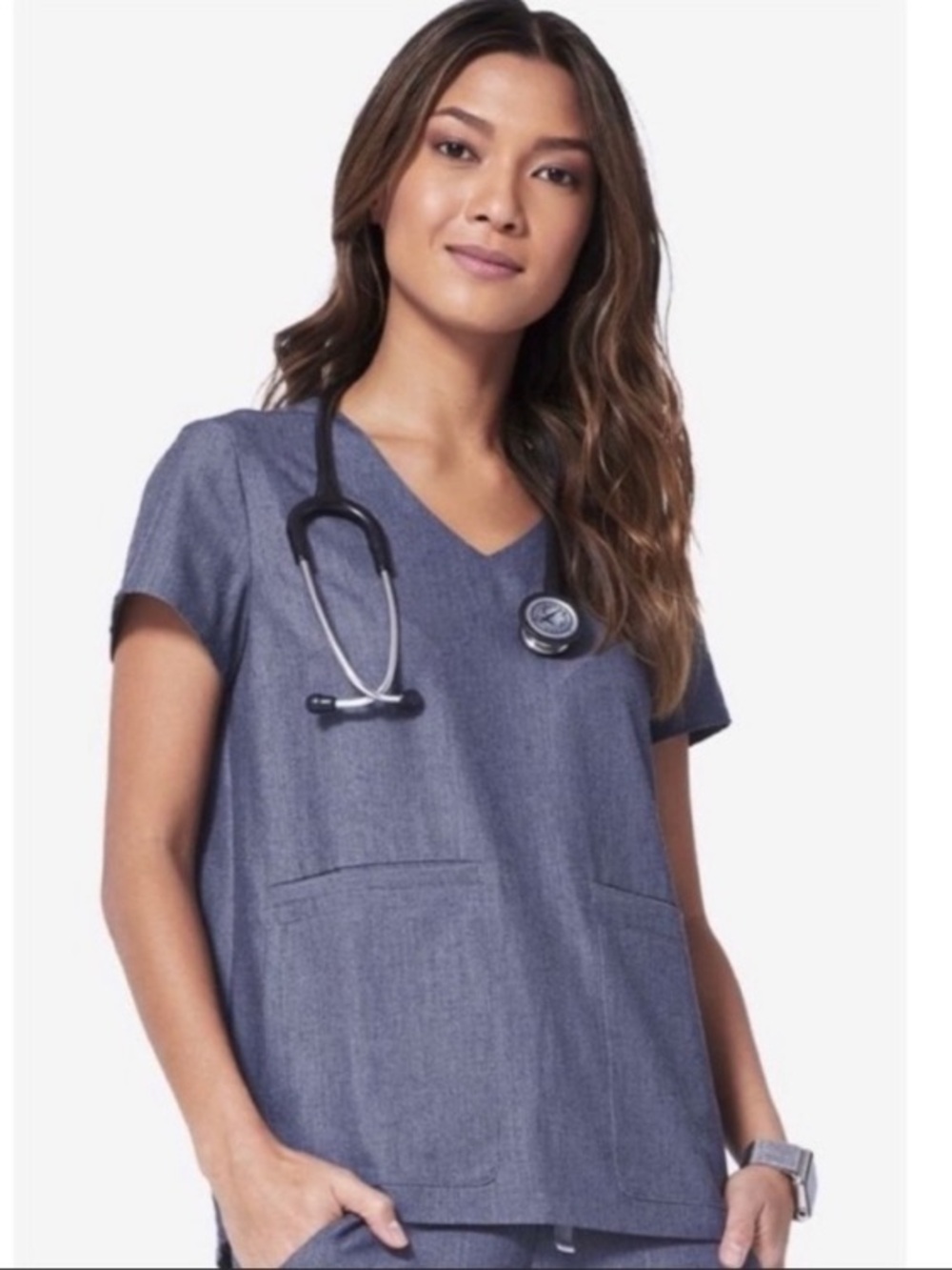 FIGS Cusco Limited Edition Four Pocket Scrub Top in Heather Denim